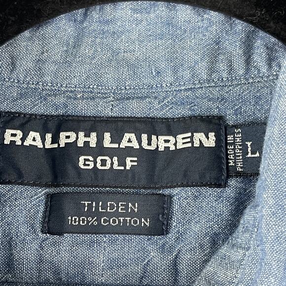 VTG Ralph Lauren Golf Tilden Shirt Mens Large Chambray Button Up Crest Preppy - Picture 5 of 12